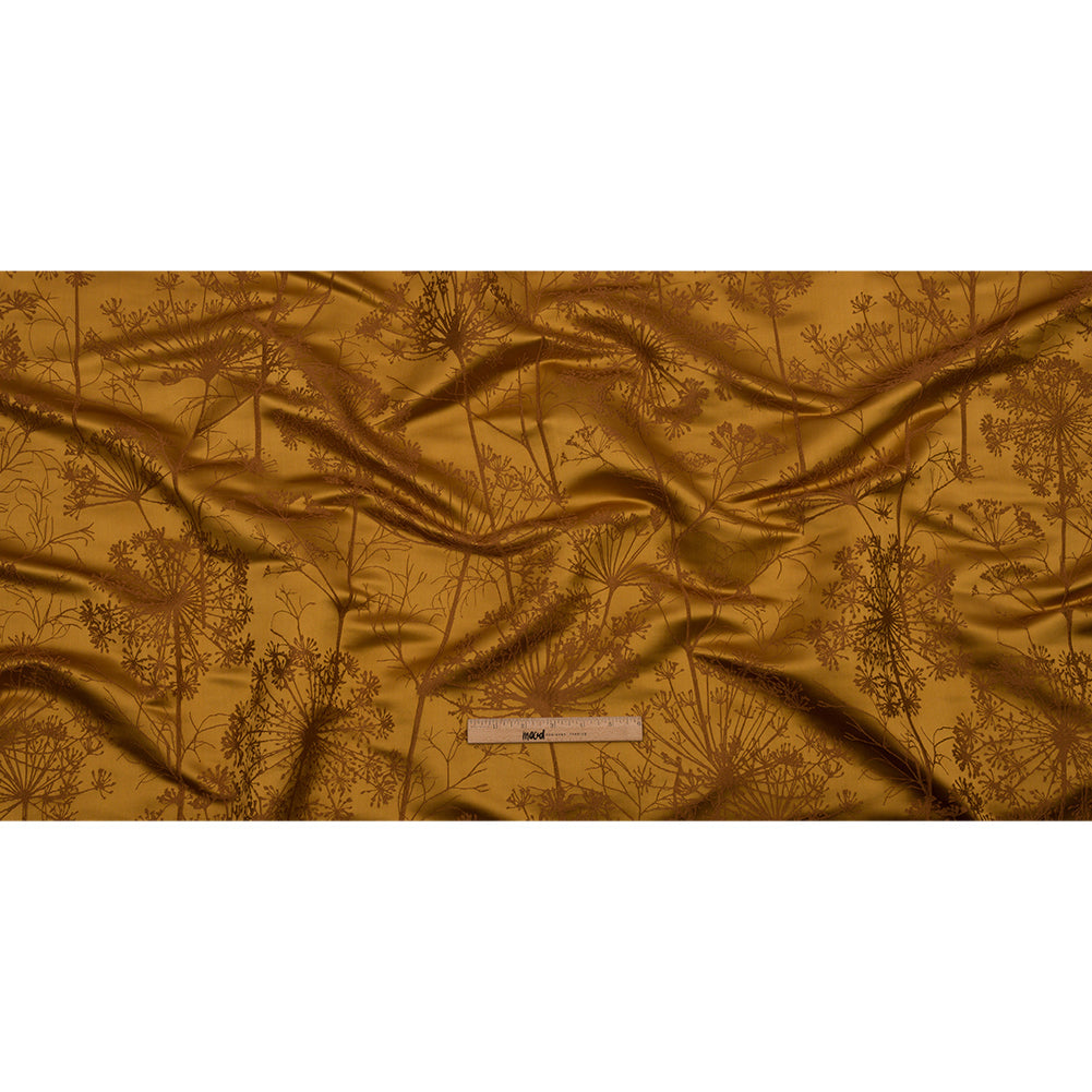 Satin-Faced Drapery Jacquard - Yellow Ochre Fennel Flowers - British Imported