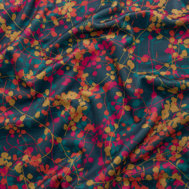 Printed Polyester Velvet - Rainbow Berry Vines - British Imported