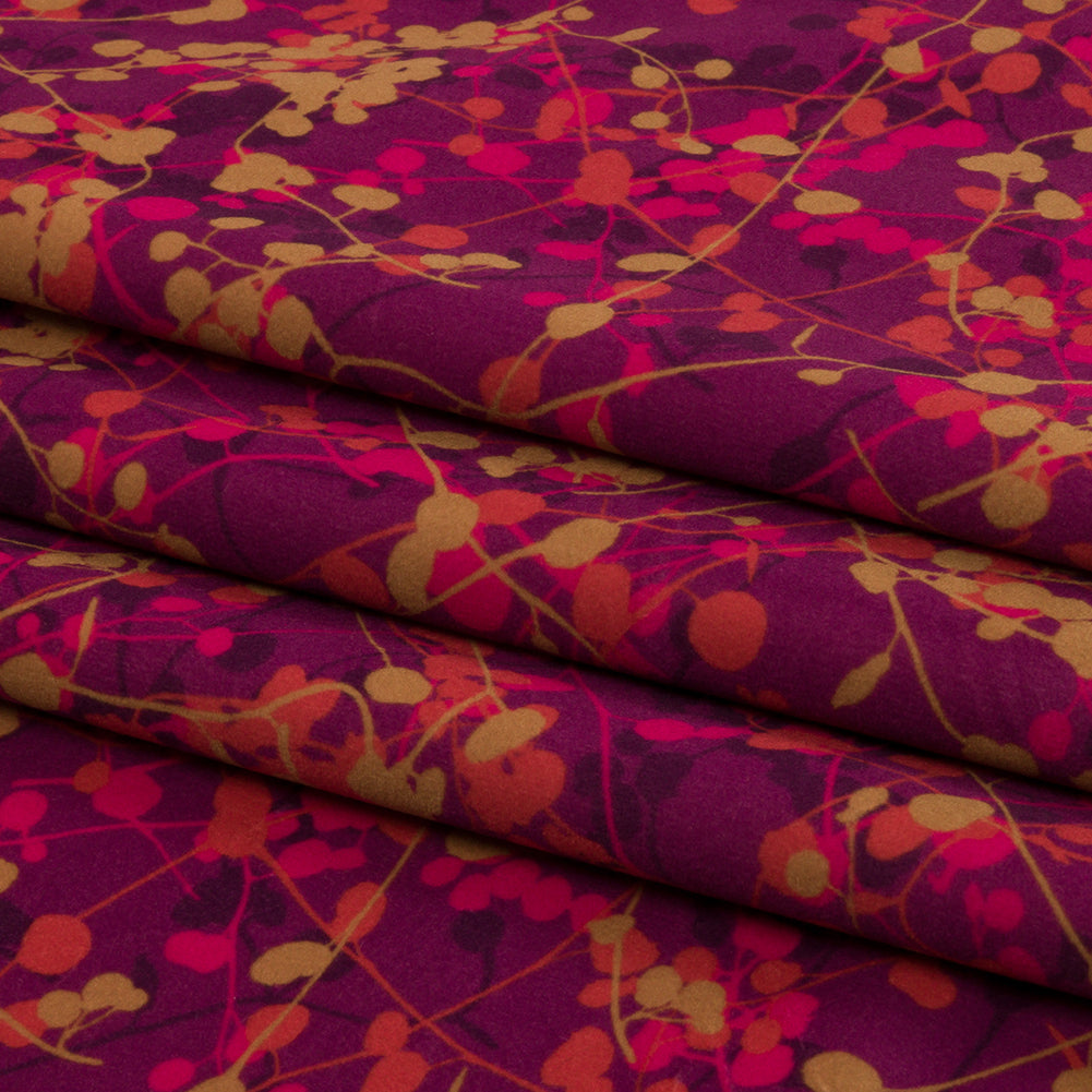 Printed Polyester Velvet - Sunset Berry Vines - British Imported