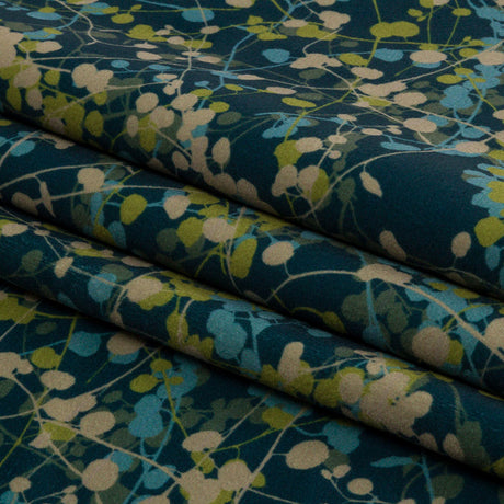 Printed Polyester Velvet - French Navy Berry Vines - British Imported