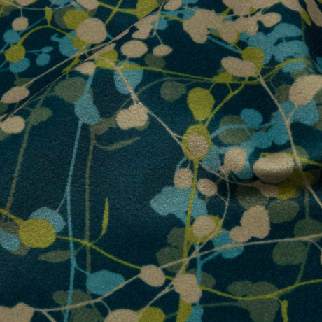 Printed Polyester Velvet - French Navy Berry Vines - British Imported