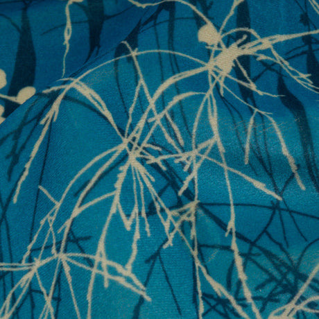 Printed Polyester Velvet - French Navy Meadow Grass Ombre - British Imported