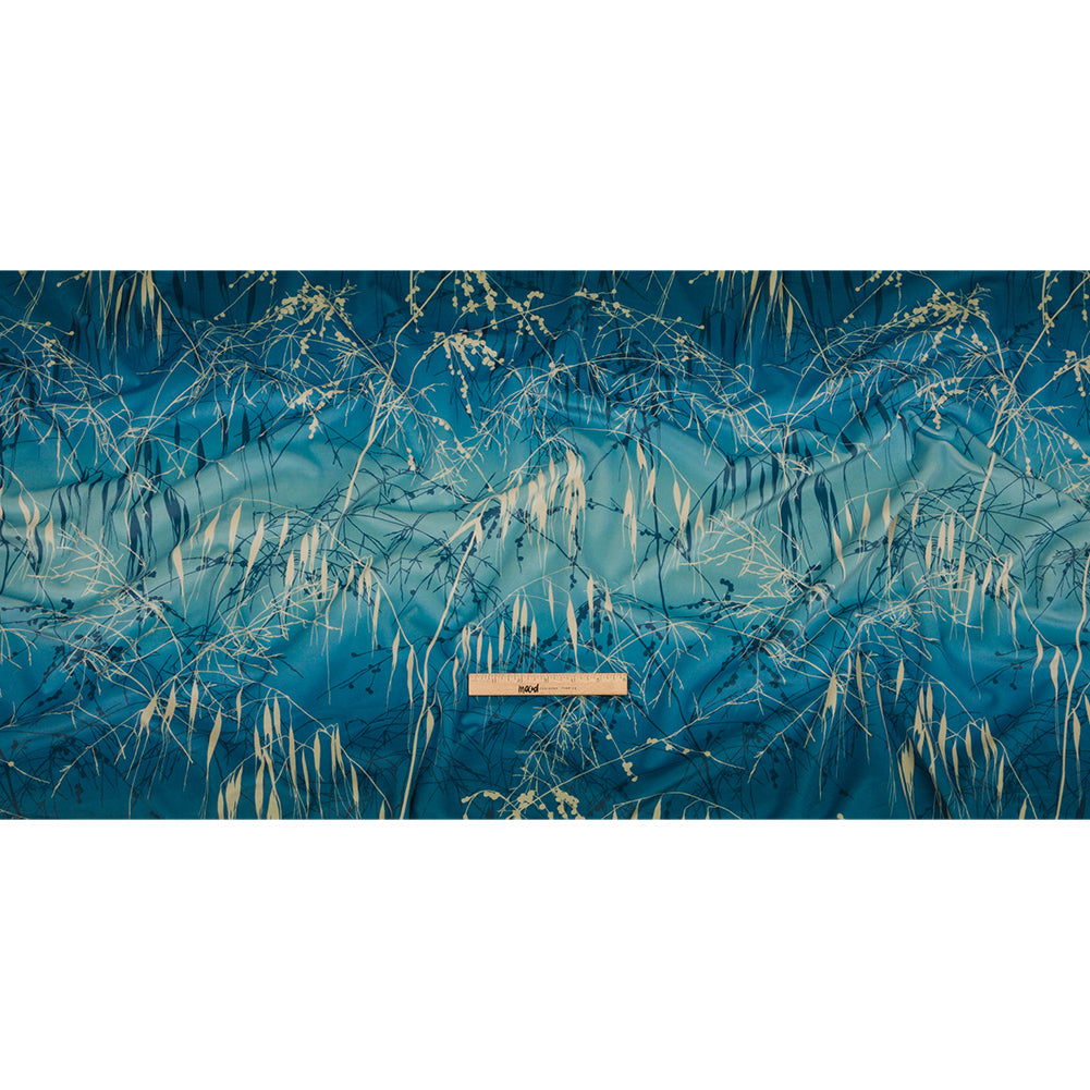 Printed Polyester Velvet - French Navy Meadow Grass Ombre - British Imported