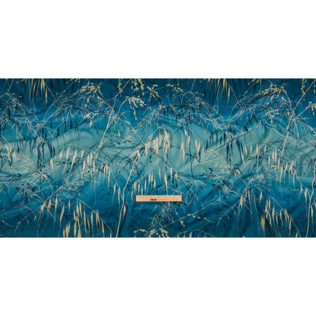 Printed Polyester Velvet - French Navy Meadow Grass Ombre - British Imported