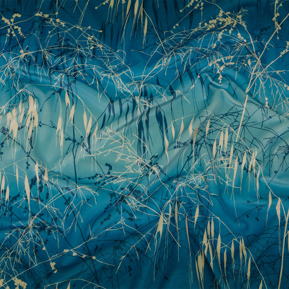 Printed Polyester Velvet - French Navy Meadow Grass Ombre - British Imported