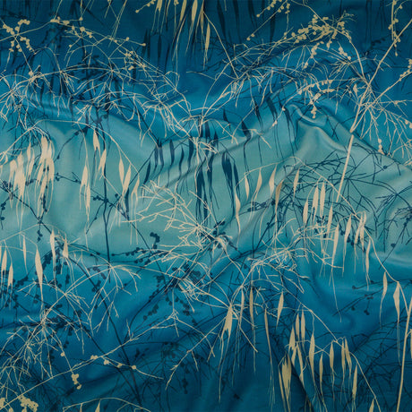 Printed Polyester Velvet - French Navy Meadow Grass Ombre - British Imported
