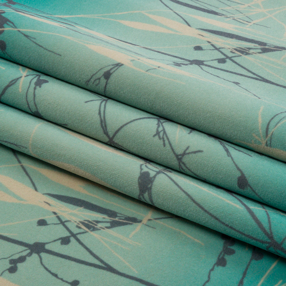 Printed Polyester Velvet - Verdigris Meadow Grass Ombre - British Imported