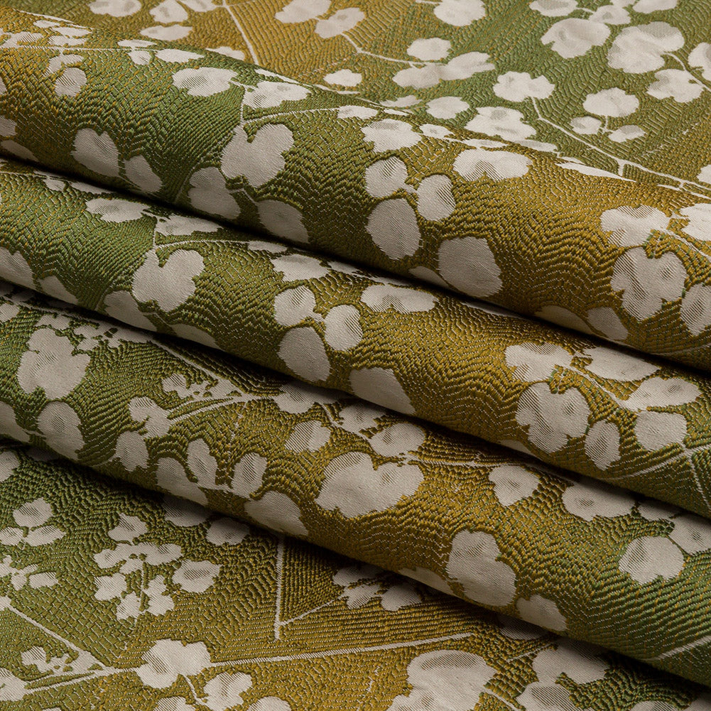 Drapery Jacquard - Olive Ombre Stripes and Little Flowers - British Imported
