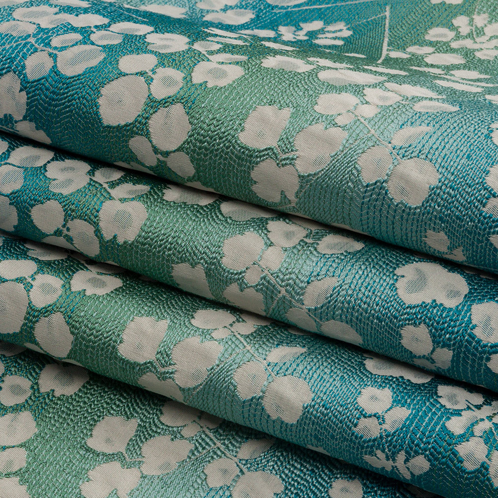 Drapery Jacquard - Verdigris Ombre Stripes and Little Flowers - British Imported