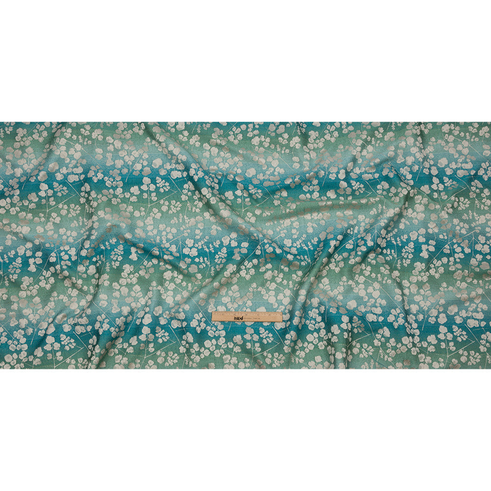 Drapery Jacquard - Verdigris Ombre Stripes and Little Flowers - British Imported
