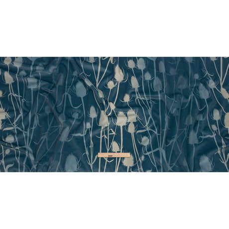 Printed Polyester Velvet - French Navy Thistle Stems - British Imported