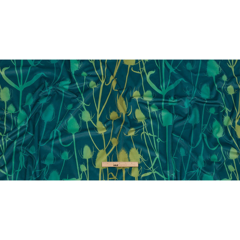 Printed Polyester Velvet - Peacock Thistle Stems - British Imported