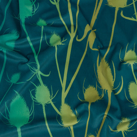 Printed Polyester Velvet - Peacock Thistle Stems - British Imported