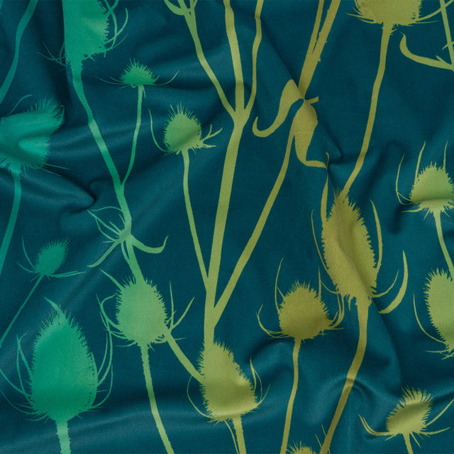 Printed Polyester Velvet - Peacock Thistle Stems - British Imported