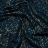 Metallic Satin-Faced Drapery Jacquard - French Navy Delicate Grasses - British Imported