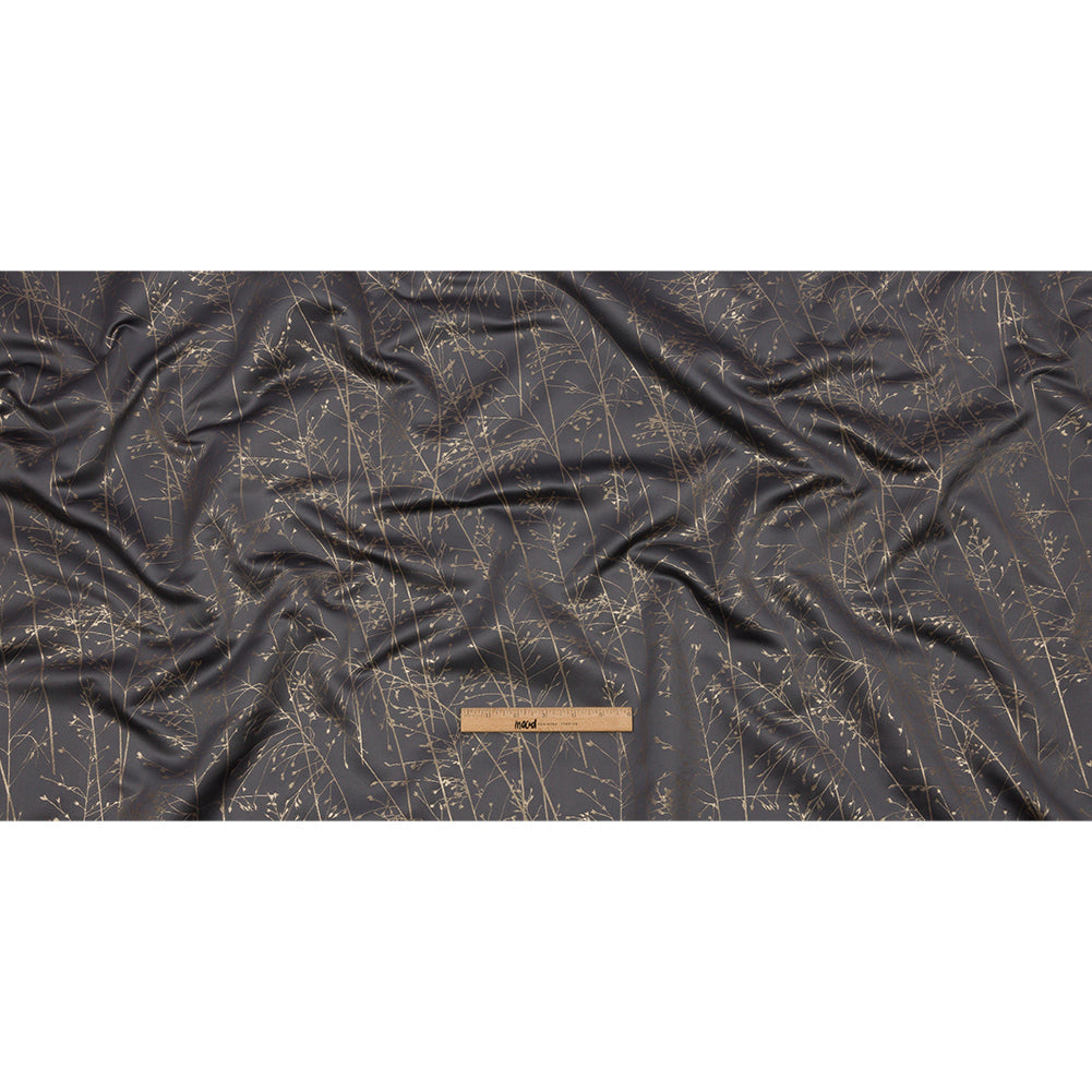 Metallic Satin-Faced Drapery Jacquard - Mole Delicate Grasses - British Imported