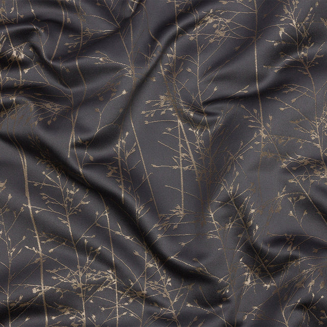 Metallic Satin-Faced Drapery Jacquard - Mole Delicate Grasses - British Imported