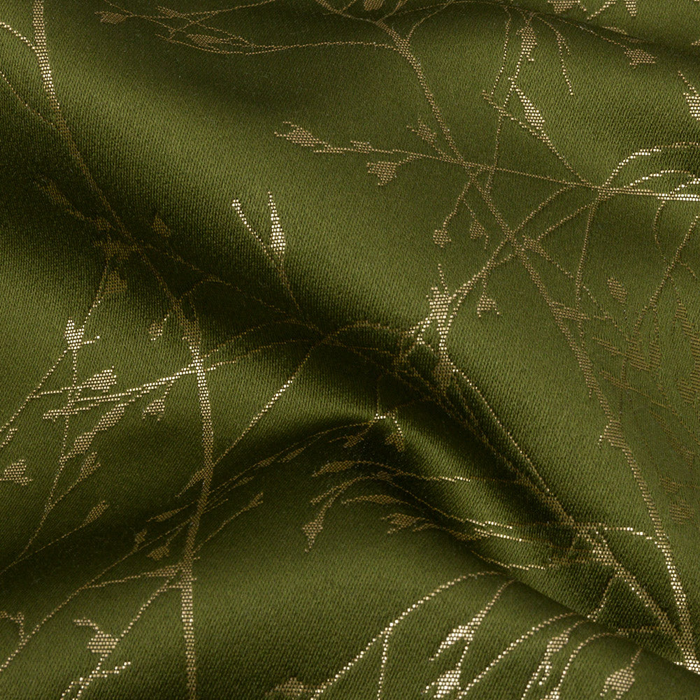 Metallic Satin-Faced Drapery Jacquard - Olive Delicate Grasses - British Imported