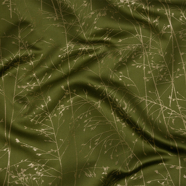 Metallic Satin-Faced Drapery Jacquard - Olive Delicate Grasses - British Imported