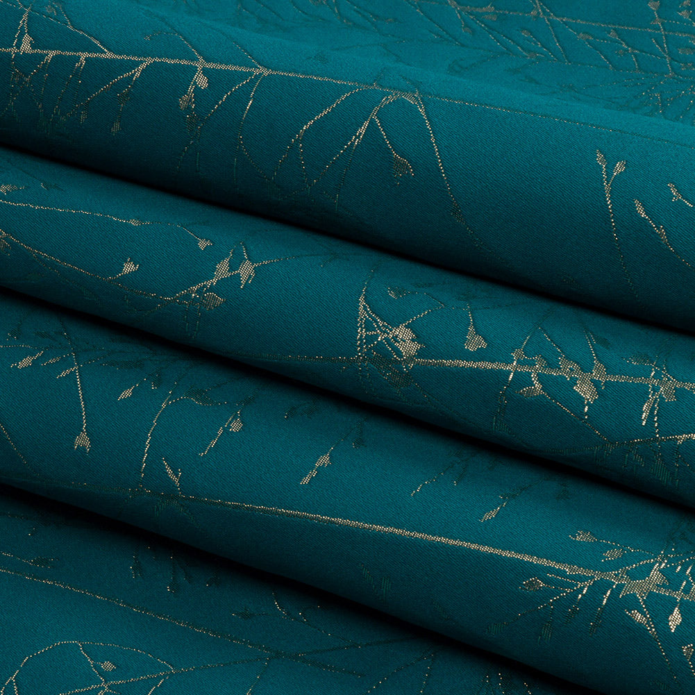 Metallic Satin-Faced Drapery Jacquard - Peacock Delicate Grasses - British Imported