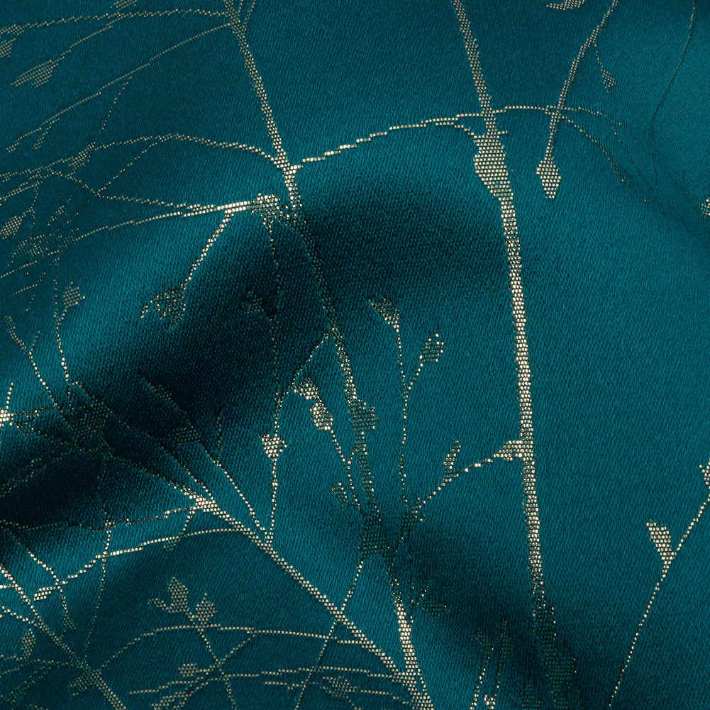 Metallic Satin-Faced Drapery Jacquard - Peacock Delicate Grasses - British Imported