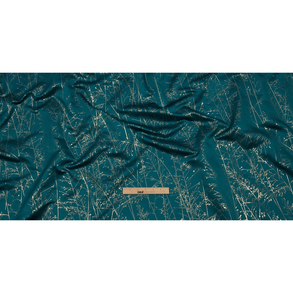 Metallic Satin-Faced Drapery Jacquard - Peacock Delicate Grasses - British Imported