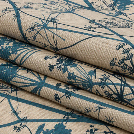 Cotton and Linen Canvas Print - Air Force Blue Chervil Silhouettes - British Imported