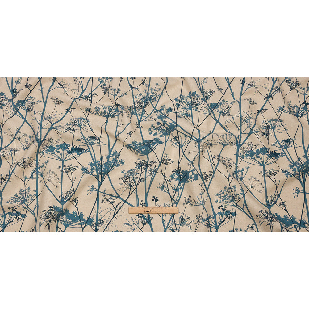 Cotton and Linen Canvas Print - Air Force Blue Chervil Silhouettes - British Imported
