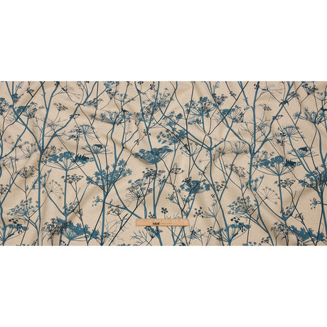 Cotton and Linen Canvas Print - Air Force Blue Chervil Silhouettes - British Imported