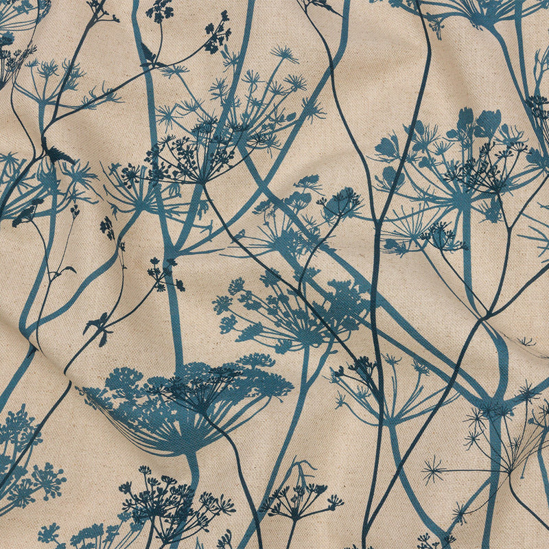 Cotton and Linen Canvas Print - Air Force Blue Chervil Silhouettes - British Imported