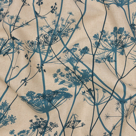 Cotton and Linen Canvas Print - Air Force Blue Chervil Silhouettes - British Imported