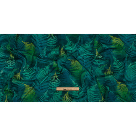 Printed Polyester Velvet - Peacock Foggy Ferns - British Imported