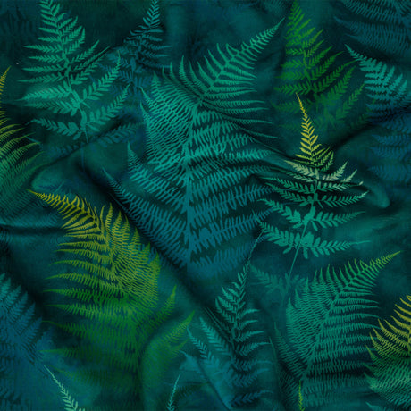 Printed Polyester Velvet - Peacock Foggy Ferns - British Imported