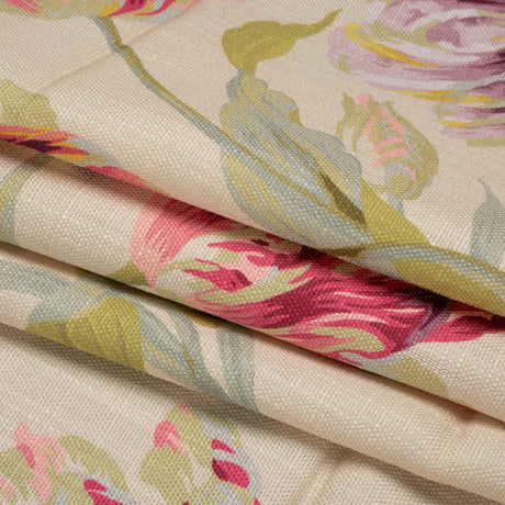 Viscose and Linen Drapery Woven Print - Cranberry Painting Flowers - British Imported