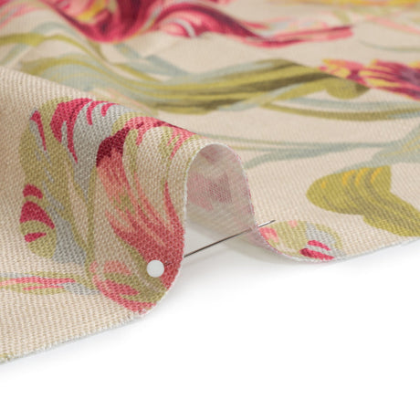 Viscose and Linen Drapery Woven Print - Cranberry Painting Flowers - British Imported