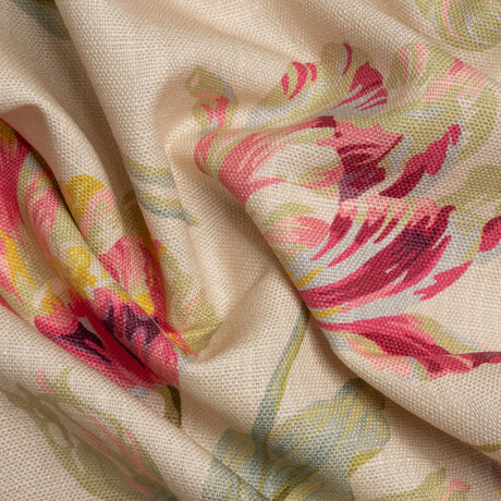 Viscose and Linen Drapery Woven Print - Cranberry Painting Flowers - British Imported