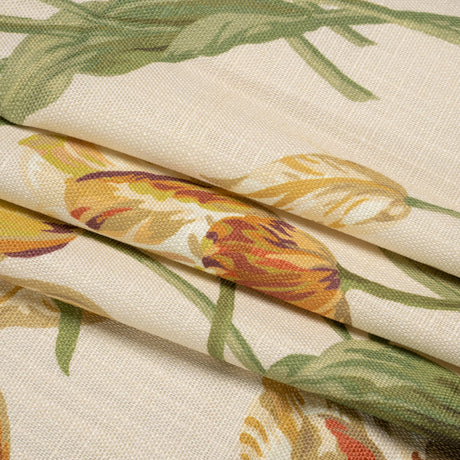 Viscose and Linen Drapery Woven Print - Gold Painting Flowers - British Imported