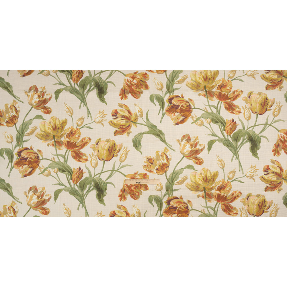 Viscose and Linen Drapery Woven Print - Gold Painting Flowers - British Imported