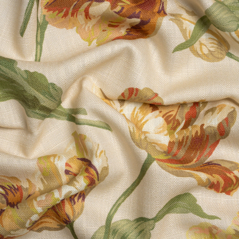 Viscose and Linen Drapery Woven Print - Gold Painting Flowers - British Imported