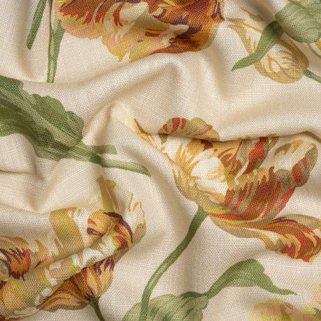Viscose and Linen Drapery Woven Print - Gold Painting Flowers - British Imported