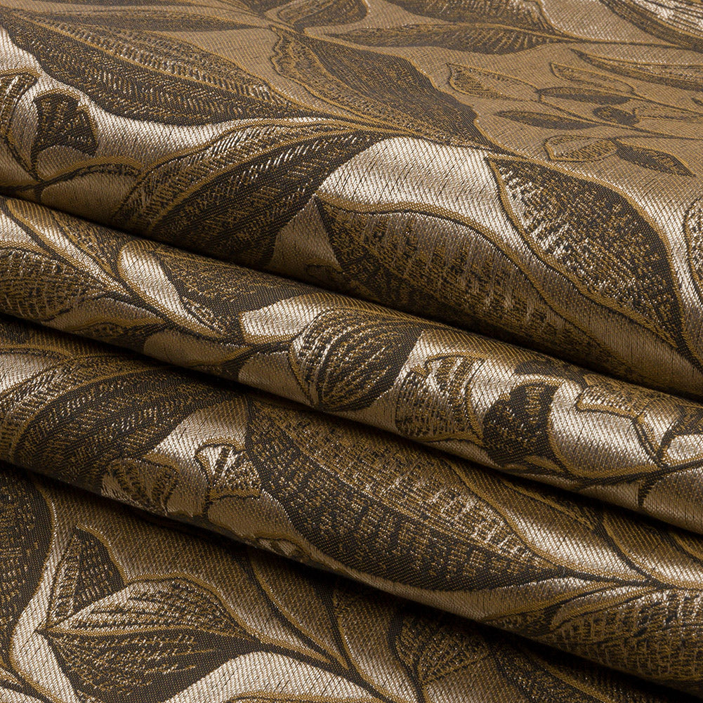 Metallic Drapery Jacquard - Ochre Lucent Leaves - British Imported