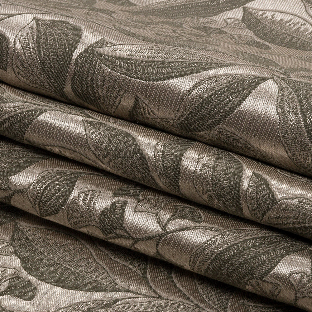 Metallic Drapery Jacquard - Pebble Lucent Leaves - British Imported