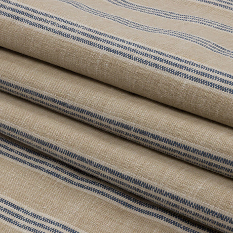 Slubbed Cotton and Polyester Woven - Indigo Striped - British Imported