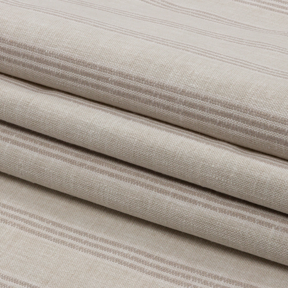 Slubbed Cotton and Polyester Woven - Linen Striped - British Imported