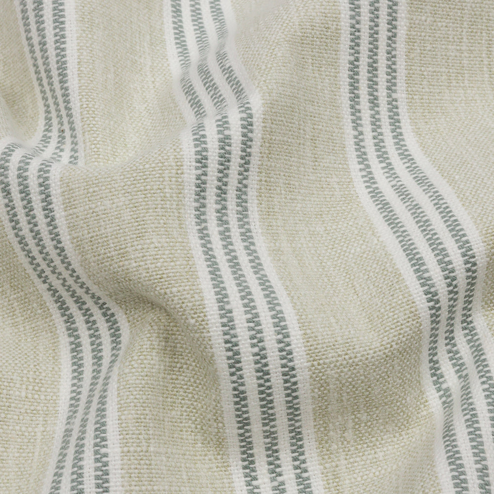 Slubbed Cotton and Polyester Woven - Sage Striped - British Imported