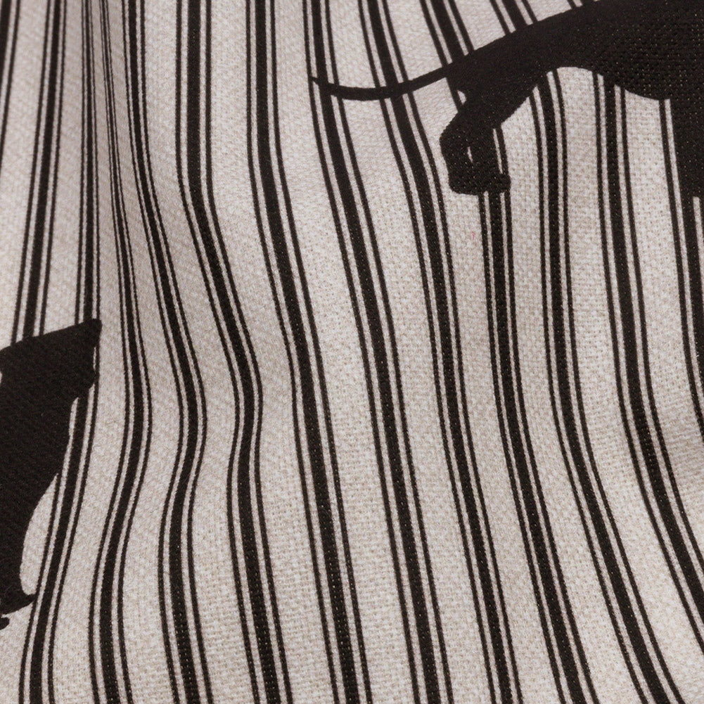 Cotton Canvas Print - Coal Dog Silhouettes and Ticking Stripes - British Imported