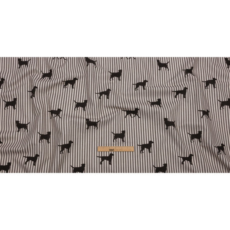 Cotton Canvas Print - Coal Dog Silhouettes and Ticking Stripes - British Imported