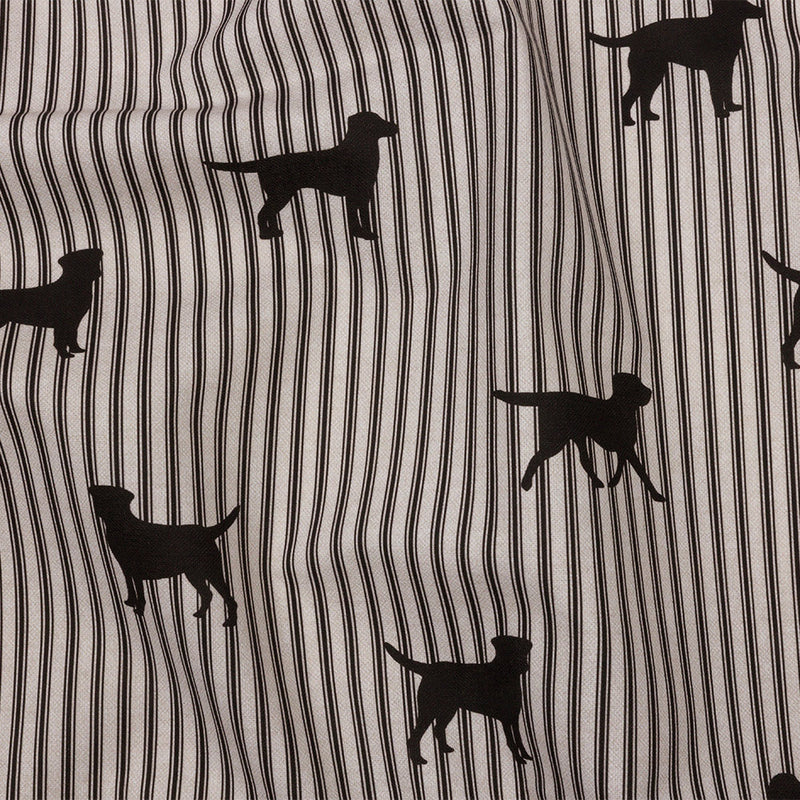 Cotton Canvas Print - Coal Dog Silhouettes and Ticking Stripes - British Imported