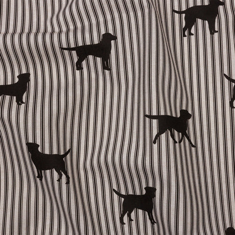Cotton Canvas Print - Coal Dog Silhouettes and Ticking Stripes - British Imported