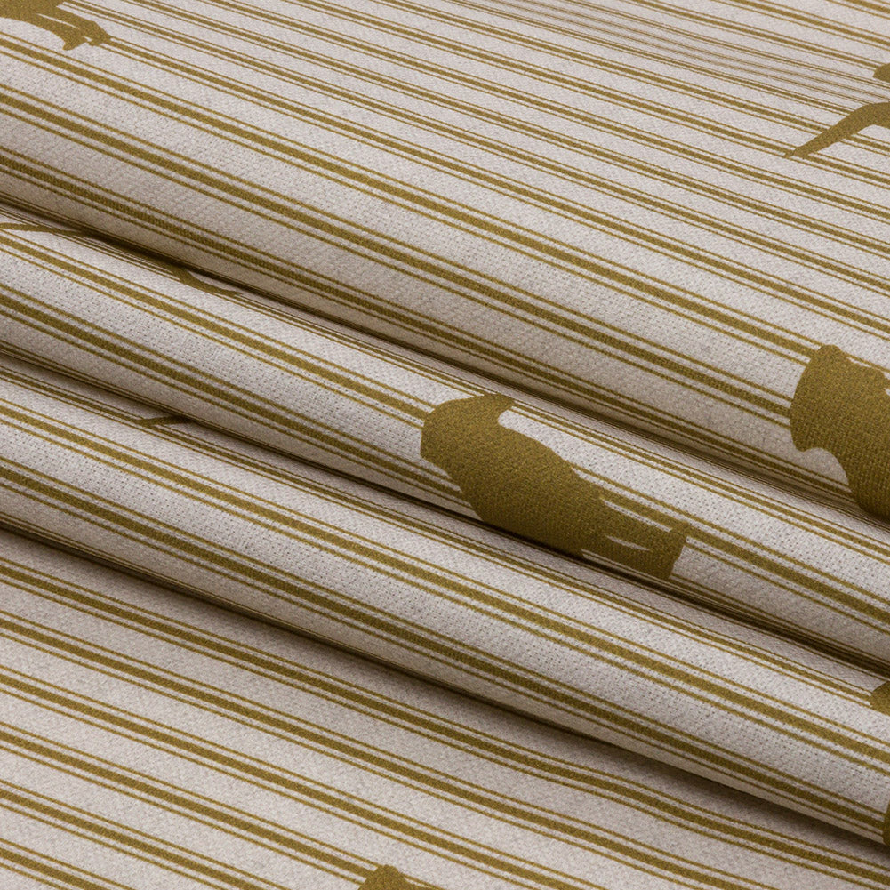 Cotton Canvas Print - Gold Dog Silhouettes and Ticking Stripes - British Imported